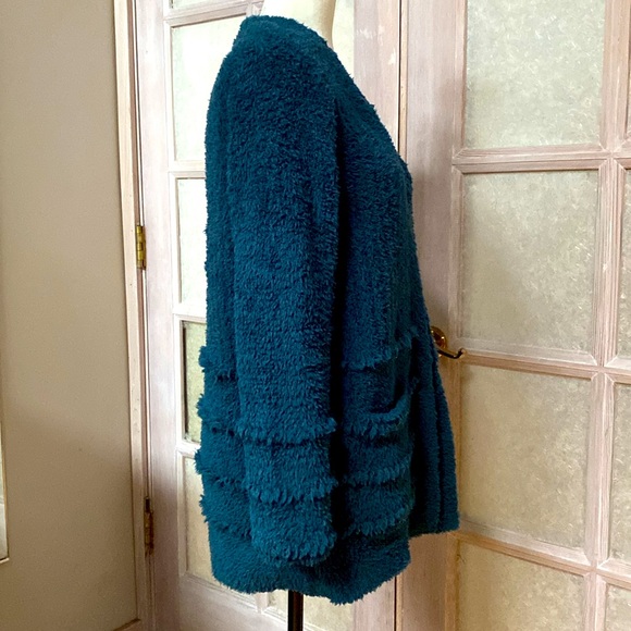 Barefoot Dreams Fringe Cardigan CozyChic Boardwalk Open Front Teal XS - Picture 5 of 9